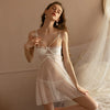 Women Sexy Lace Transparent Suspenders Nightgown