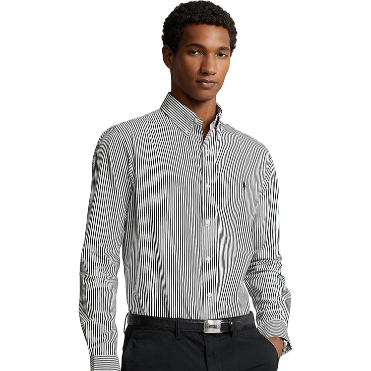 Ralph Laur* Lapel Striped POLO Long Sleeve Shirt