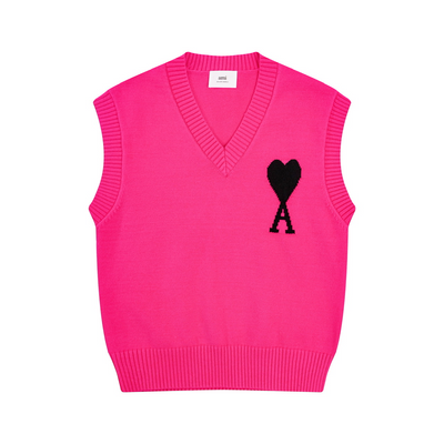 MA* Heart Lettering V-Neck Sleeveless Sweater