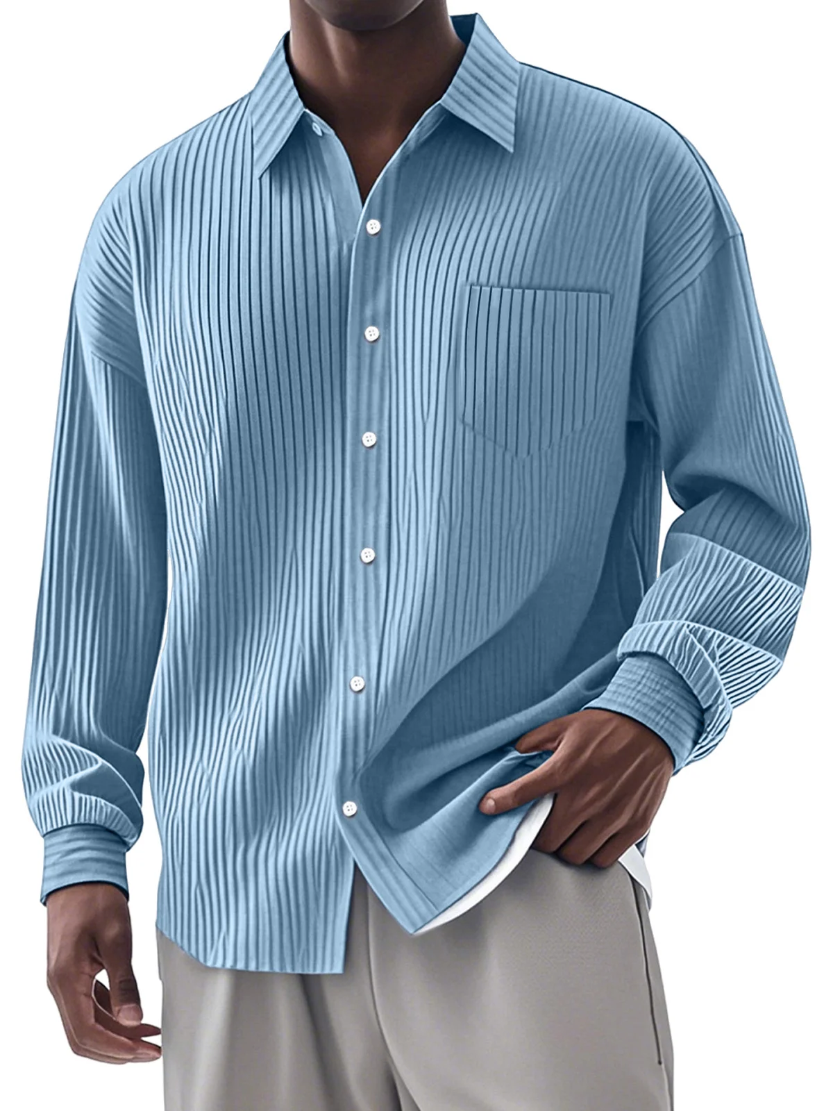 🎉CLEARANCE SALE🎉Men's Casual Simple Vertical Pit Strip Long-sleeved Lapel Shirt