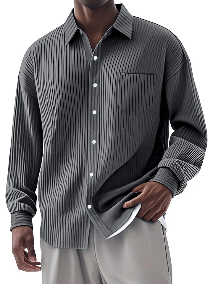 🎉CLEARANCE SALE🎉Men's Casual Simple Vertical Pit Strip Long-sleeved Lapel Shirt