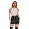 Shiny leather mini hip zipper skirt