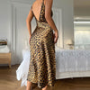 Leopard Print Nightgown Women Backless Split Halter Nightgowns