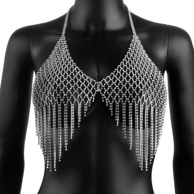 Sparkling Tassel Mesh Rhinestone Body Chain