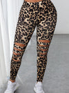 Leopard Print Irregular Hole Breaking Bottom Pants