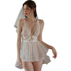 Lace openwork nightgown backless bow straps (Pajamas + panties set)