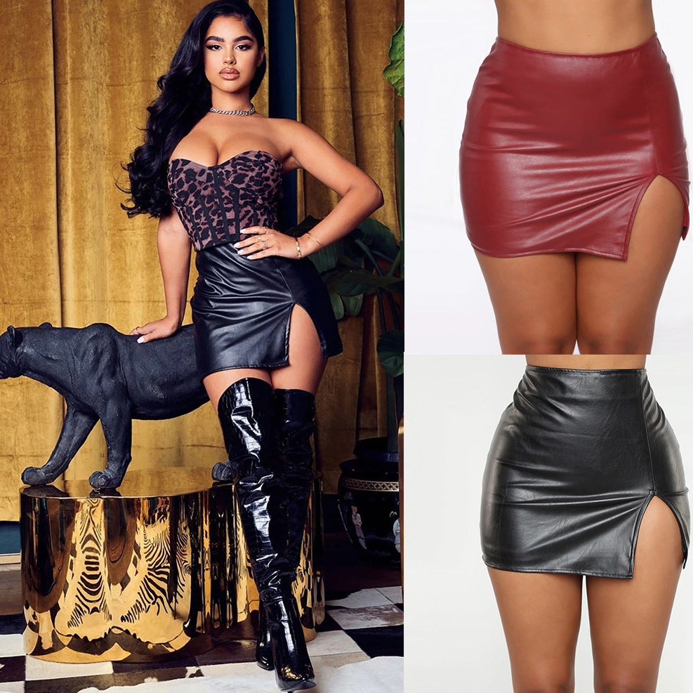 High Waisted Skirt Zipper Leather Skirt